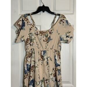 Shein Women's Light Pink Dress With Floral Print, Open Shoulder, Size Large